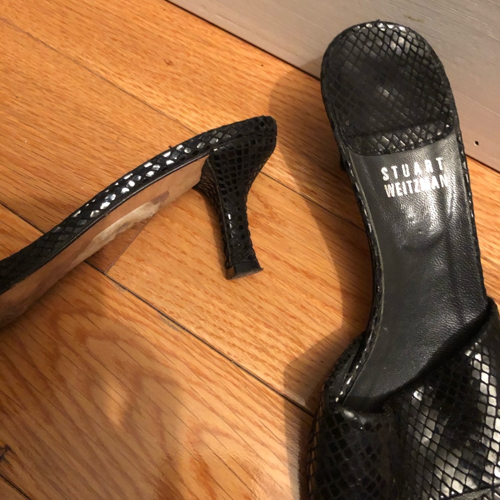 Black snakeskin heeled sandals